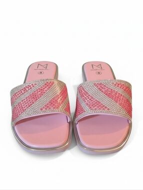 Material Girl Pink & Silver Rhinestone Slide Sandals